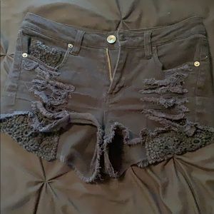 black, high waisted jean shorts
